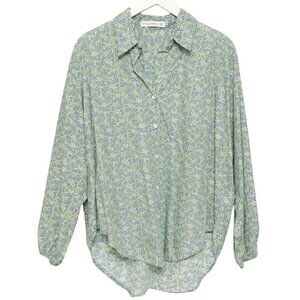 FAITHFULL THE BRAND Floral Boyfriend Shirt Large Oversized Button Up Blue Green